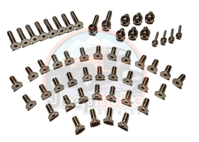 TJ Wrangler Jeep Bolts - TJ Jeep Wrangler Windshield Tailgate Door Hinge Bolts 66pc Rust Proof Stainless